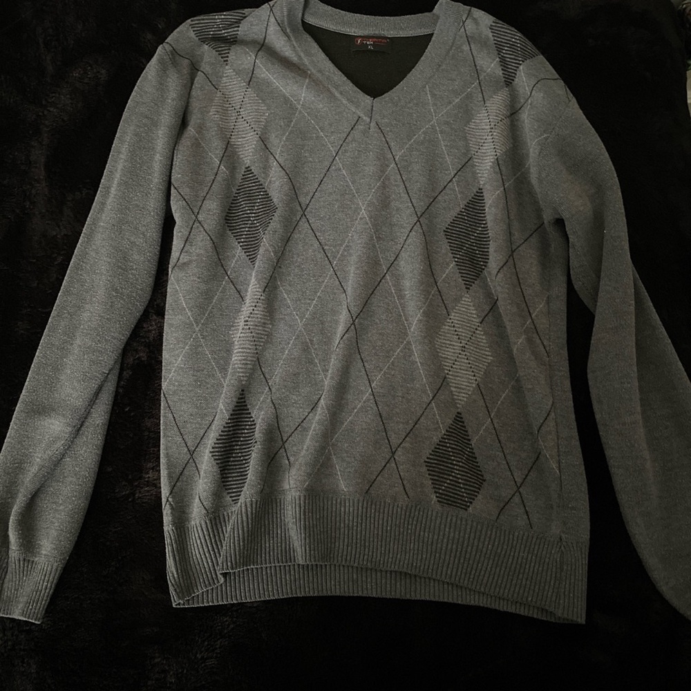 Black and Grey V Neck Sweater